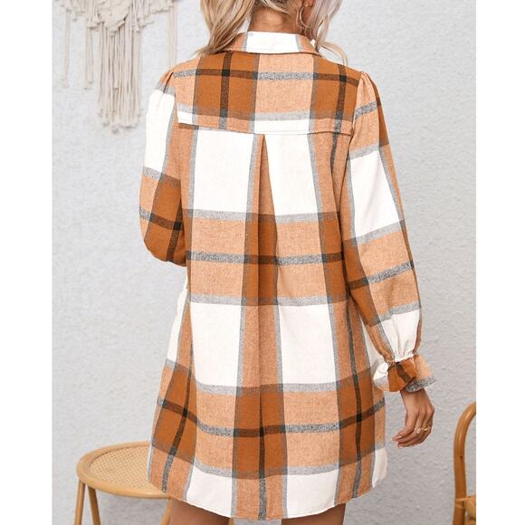 NWT  khaki pattern collared neck ruffled sleeve shirt dress - Picture 3 of 8